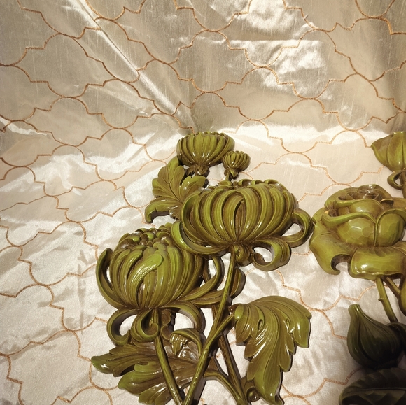 Rare Pair Vintage 1962 Syroco Flower Wall Hanging Plaque A-4460 & B-4460 Floral - Picture 3 of 10